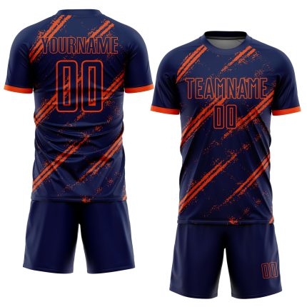 Personalized Sublimation Soccer Jersey - Navy Orange Color Uniform Personalized Navy Orange Sublimation Soccer Uniform Jersey