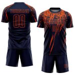 Custom Name and Number Soccer Jersey - Personalized Navy Orange Sublimation Team Uniform Personalized Navy Orange Sublimation