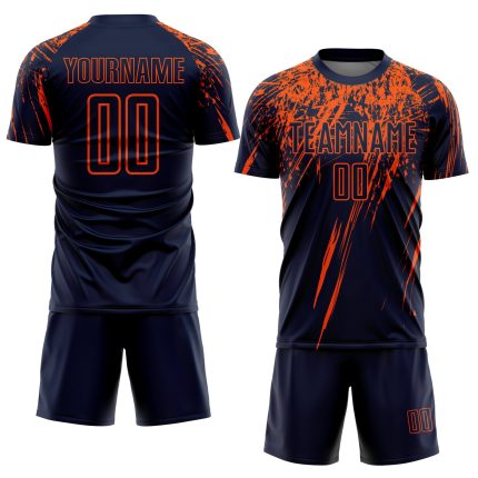 Custom Name and Number Soccer Jersey - Personalized Navy Orange Sublimation Team Uniform Personalized Navy Orange Sublimation