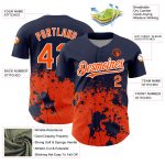 Custom Abstract Splash Grunge Art Baseball Jersey in Navy and Orange-White 3D Pattern - Personalized Team Name and Number