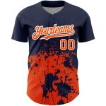 Custom Abstract Splash Grunge Art Baseball Jersey in Navy and Orange-White 3D Pattern - Personalized Team Name and Number