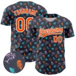 Custom Name and Number Baseball Jersey with Navy Orange-White 3D Pattern and Hawaii Palm Trees Design Personalized Navy Orange-White