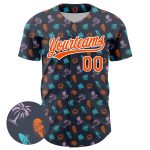 Custom Name and Number Baseball Jersey with Navy Orange-White 3D Pattern and Hawaii Palm Trees Design Personalized Navy Orange-White