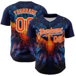 Custom Name and Number 3D Pattern Authentic Baseball Jersey - Personalized Navy Orange-White Rave Phoenix Design Personalized