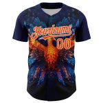 Custom Name and Number 3D Pattern Authentic Baseball Jersey - Personalized Navy Orange-White Rave Phoenix Design Personalized