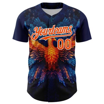 Custom Name and Number 3D Pattern Authentic Baseball Jersey - Personalized Navy Orange-White Rave Phoenix Design Personalized