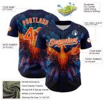 Custom Name and Number 3D Pattern Authentic Baseball Jersey - Personalized Navy Orange-White Rave Phoenix Design Personalized