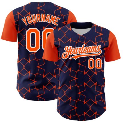 Personalized 3D Pattern Design Star Lines Baseball Jersey with Custom Name & Number - Navy Orange-White Team Apparel Personalized