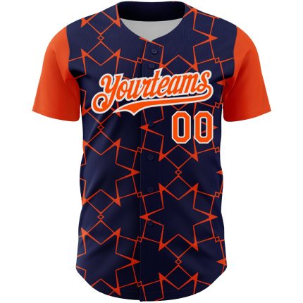 Personalized 3D Pattern Design Star Lines Baseball Jersey with Custom Name & Number - Navy Orange-White Team Apparel Personalized