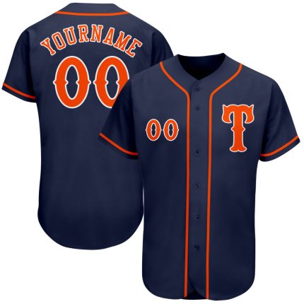 Personalized Authentic Baseball Jersey in Navy, Orange, and White Colors Personalized Navy Orange-White Authentic Baseball