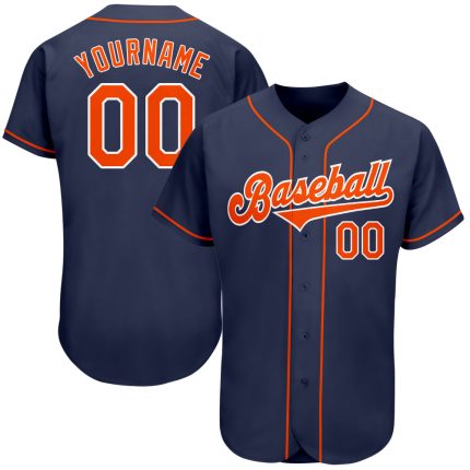 Custom Name and Number Authentic Baseball Jersey - Personalized Navy Orange White Team Jersey Personalized Navy Orange-White