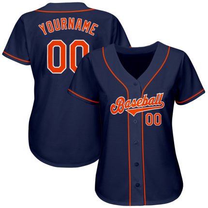 Custom Name and Number Authentic Baseball Jersey - Personalized Navy Orange White Team Jersey Personalized Navy Orange-White