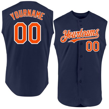 Personalized Navy Orange White Baseball Jersey - Authentic Sleeveless Design Personalized Navy Orange-White Authentic Sleeveless