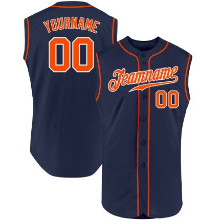 Custom Name and Number Sleeveless Baseball Jersey - Personalized Authentic Navy Orange-White Team Shirt Personalized Navy