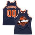 Personalized Authentic Throwback Basketball Jersey - Navy Orange White Personalized Navy Orange-White Authentic Throwback