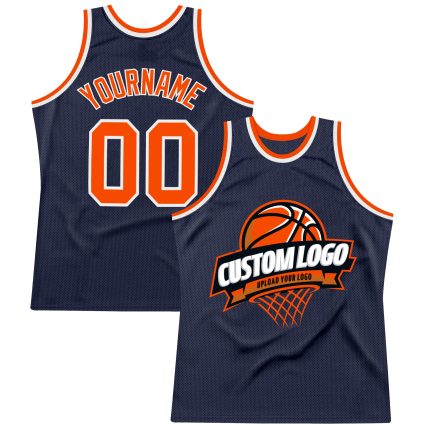 Personalized Authentic Throwback Basketball Jersey - Navy Orange White Personalized Navy Orange-White Authentic Throwback