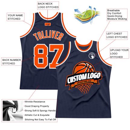 Personalized Authentic Throwback Basketball Jersey - Navy Orange White Personalized Navy Orange-White Authentic Throwback