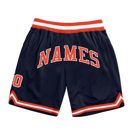 Personalized Custom Name and Number Authentic Navy Orange-White Basketball Shorts - Team Apparel Personalized Navy Orange-White