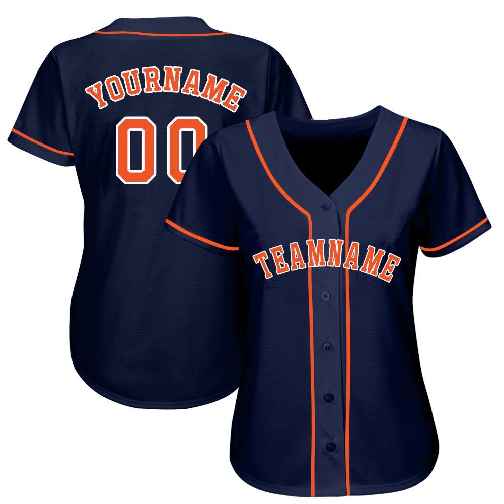 Custom Name and Number Baseball Jersey Personalized Navy Orange White Team Personalized Navy Orange-White Baseball Jersey