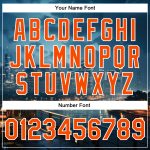 Custom Houston Texas 3D Bomber Varsity Jacket in Navy Orange-White with Personalized Name and Number - Full-Snap Letterman Jacket