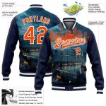 Custom Houston Texas 3D Bomber Varsity Jacket in Navy Orange-White with Personalized Name and Number - Full-Snap Letterman Jacket