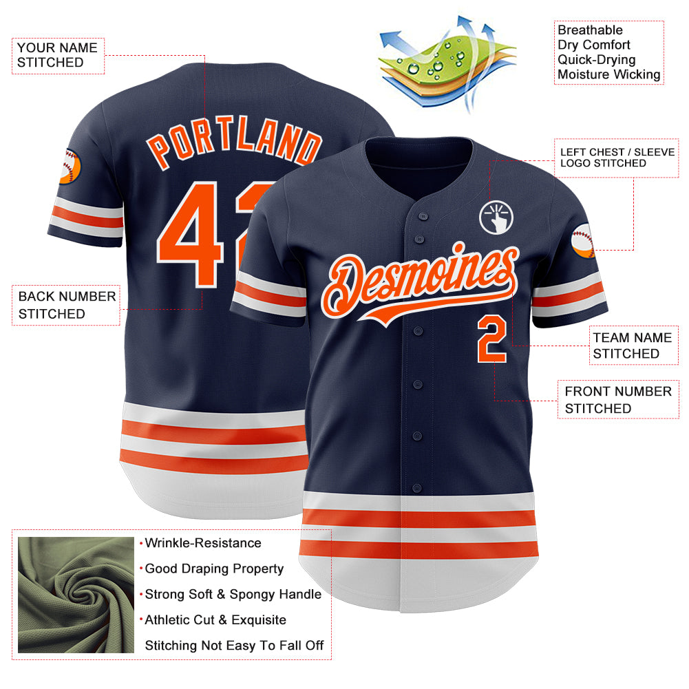 Personalized Navy Orange-White Line Authentic Baseball Jersey Team Custom Name and Number Custom Name and Number Personalized Baseball Jersey in Navy, Orange, and White - Authentic Team Apparel Personalized Navy - Image 3