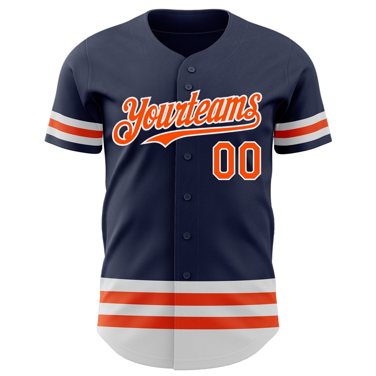 Personalized Navy Orange-White Line Authentic Baseball Jersey Team Custom Name and Number Custom Name and Number Personalized Baseball Jersey in Navy, Orange, and White - Authentic Team Apparel Personalized Navy - Image 2