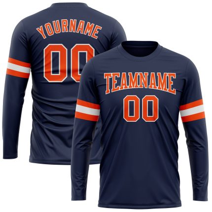 Custom Navy Orange-White Performance T-Shirt with Personalized Name and Number for Salute to Service - Long Sleeve Personalized