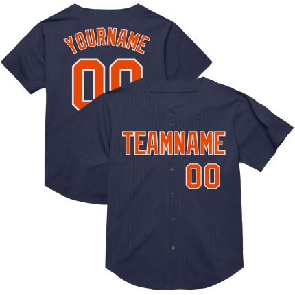 Personalized Throwback Baseball Jersey in Navy, Orange, and White Mesh Style Personalized Navy Orange-White Mesh Authentic