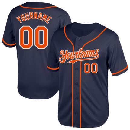 Custom Name and Number Personalized Baseball Jersey - Navy Orange-White Mesh Authentic Throwback Design Personalized Navy