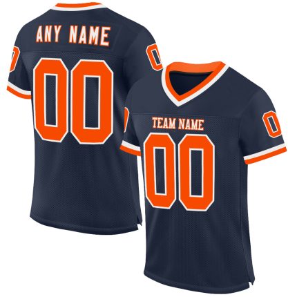 Personalized Navy Orange-White Football Jersey - Authentic Throwback Mesh Jersey Personalized Navy Orange-White Mesh Authentic