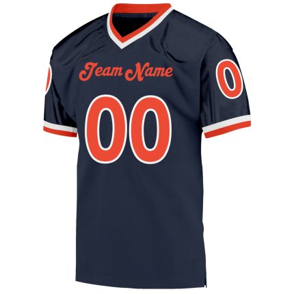 Custom Name and Number Football Jersey - Personalized Mesh Navy Orange-White Authentic Throwback Style Personalized Navy