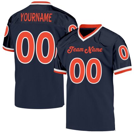 Custom Name and Number Football Jersey - Personalized Mesh Navy Orange-White Authentic Throwback Style Personalized Navy