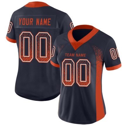 Custom Name and Number Personalized Navy Orange-White Football Jersey for Team - Mesh Drift Fashion Personalized Navy Orange-White