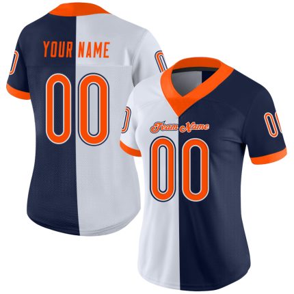 Custom Name Number Football Jersey - Personalized Navy Orange White Mesh Split Personalized Navy Orange-White Mesh Split