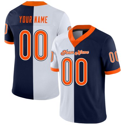 Custom Name Number Football Jersey - Personalized Navy Orange White Mesh Split Personalized Navy Orange-White Mesh Split