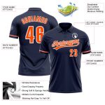 Custom Name Number Performance Golf Polo Shirt Navy Orange White - Personalized Team Apparel Personalized Navy Orange-White