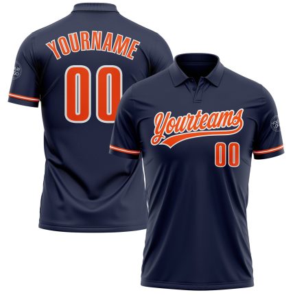 Custom Name Number Performance Golf Polo Shirt Navy Orange White - Personalized Team Apparel Personalized Navy Orange-White