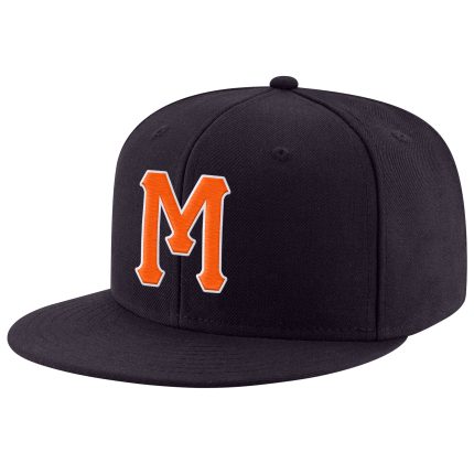 Custom Adjustable Snapback Hat with Name and Number - Personalized Navy and Orange-White Stitched Design Personalized Navy