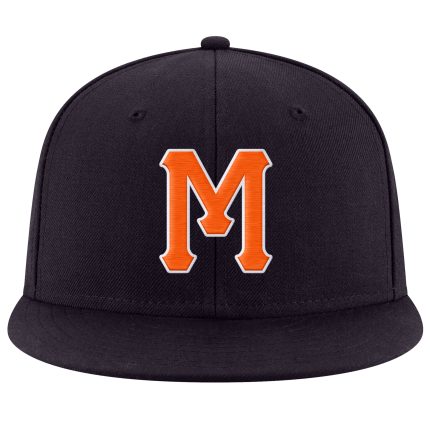 Custom Adjustable Snapback Hat with Name and Number - Personalized Navy and Orange-White Stitched Design Personalized Navy