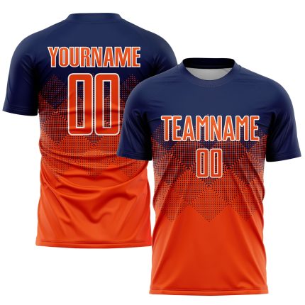 Custom Name and Number Soccer Jersey - Personalized Navy Orange-White Sublimation Uniform Personalized Navy Orange-White