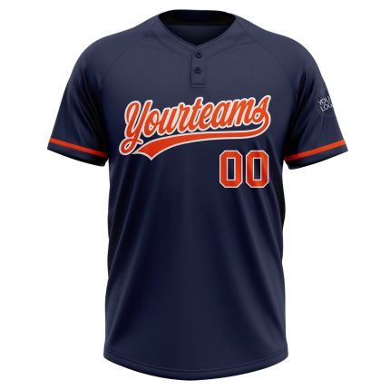 Personalized Unisex Softball Jersey in Navy and Orange-White, Two-Button Design Personalized Navy Orange-White Two-Button