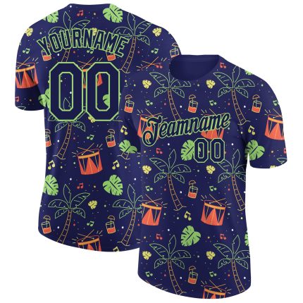 Custom Name and Number Hawaii Summer Party T-Shirt Personalized 3D Navy Pea Green Design Team Performance Wear Personalized