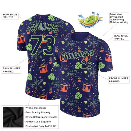 Custom Name and Number Hawaii Summer Party T-Shirt Personalized 3D Navy Pea Green Design Team Performance Wear Personalized