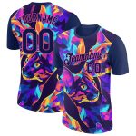 Custom Cat Performance T-Shirt with 3D Navy Pink Pattern, Team Name & Number Personalized Navy Pink 3D Pattern Design Rave
