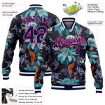 Personalized Navy Pink Floral Varsity Letterman Jacket with Custom Name and Number - 3D Full-Snap Design Personalized Navy