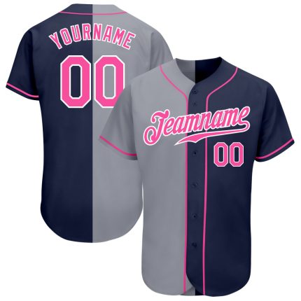 Custom Name and Number Personalized Baseball Jersey - Navy Pink-Gray Authentic Split Fashion Team Jersey Personalized Navy