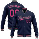 Custom Name Number Varsity Letterman Jacket Navy Pink Kelly Green Bomber Full-Snap Personalized Team Apparel Personalized