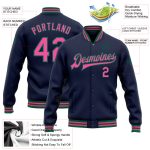 Custom Name Number Varsity Letterman Jacket Navy Pink Kelly Green Bomber Full-Snap Personalized Team Apparel Personalized