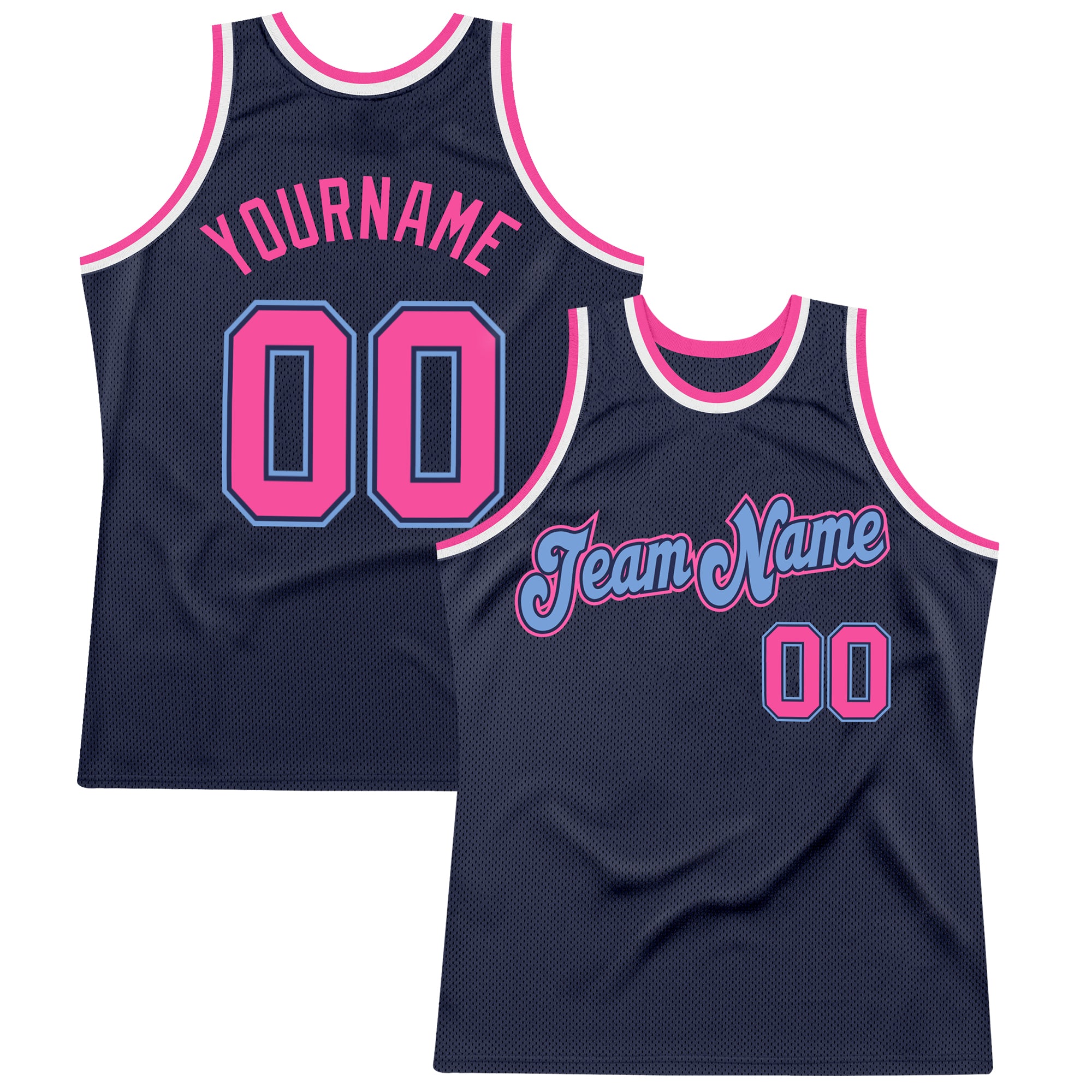 Custom Personalized Basketball Jersey - Navy Pink Light Blue Throwback with Team Name and Number Personalized Navy Pink-Light